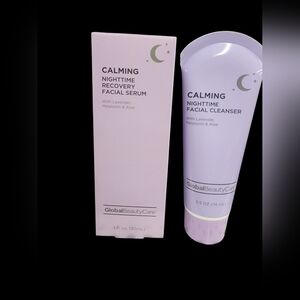 Global Beauty Calming Nighttime FACIAL SERUM & CLEANSER Lavender Aloe BUNDLE